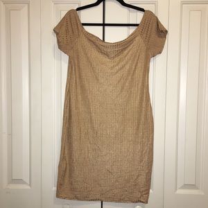 FN glitter gold off shoulder minidress